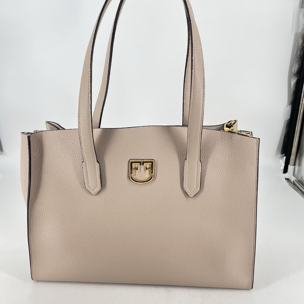 Furla Ludovica Pebbled Leather Tote Pink w/ Crossbody Strap Gold HW